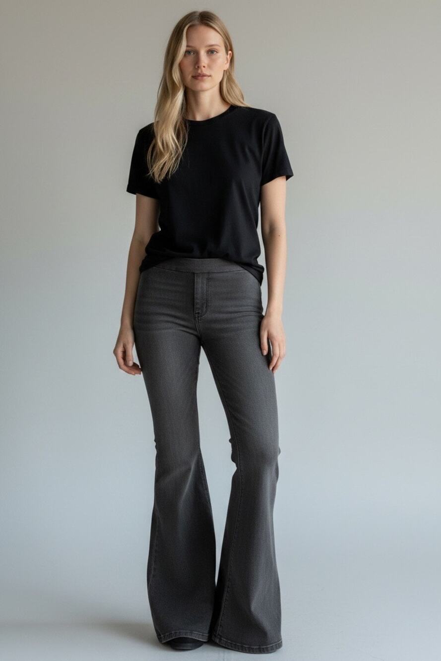 Free people Pull on Jeans Womens 25 Gray Flare Bell Botton Stretch Low Rise